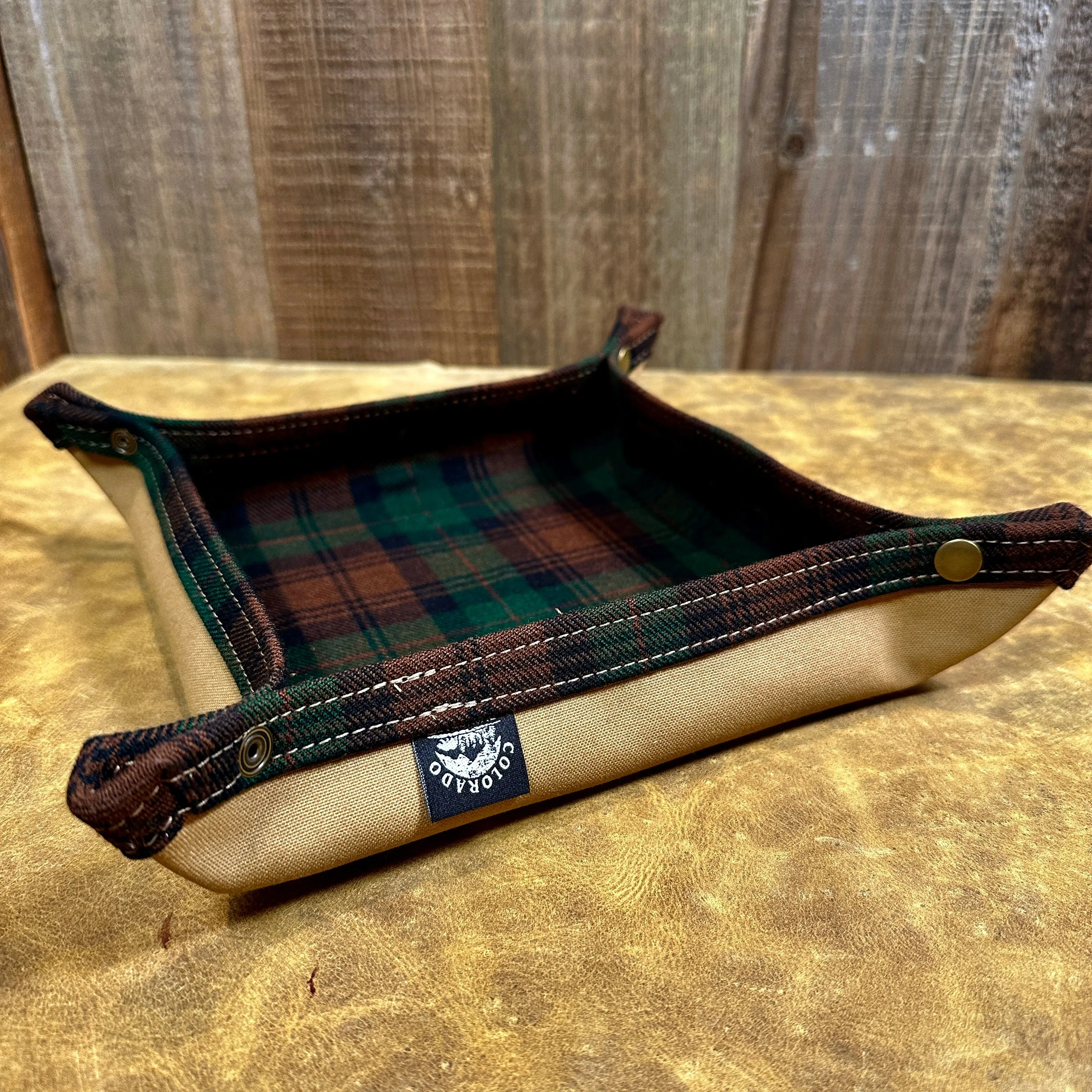 Medium 100% Wool Tartan Lined Lined Waxed Canvas Desk Caddy Organinzer Tray Butler