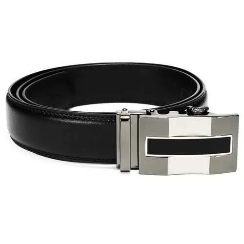 Men Automatic Buckle Leather Business Black Belt