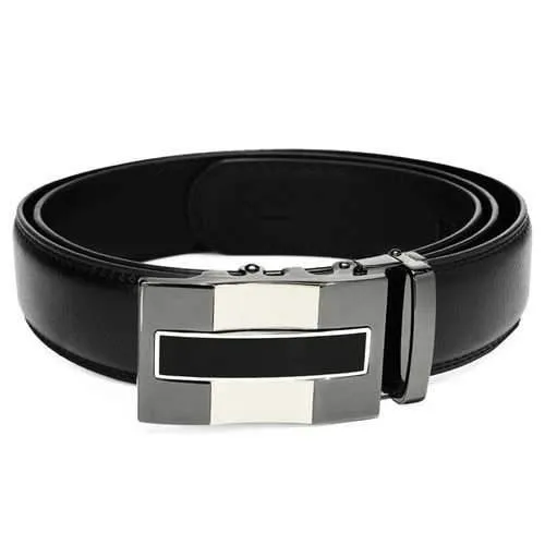Men Automatic Buckle Leather Business Black Belt