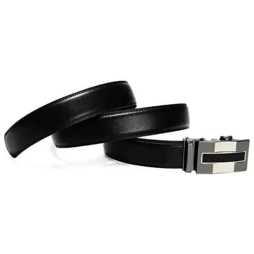 Men Automatic Buckle Leather Business Black Belt