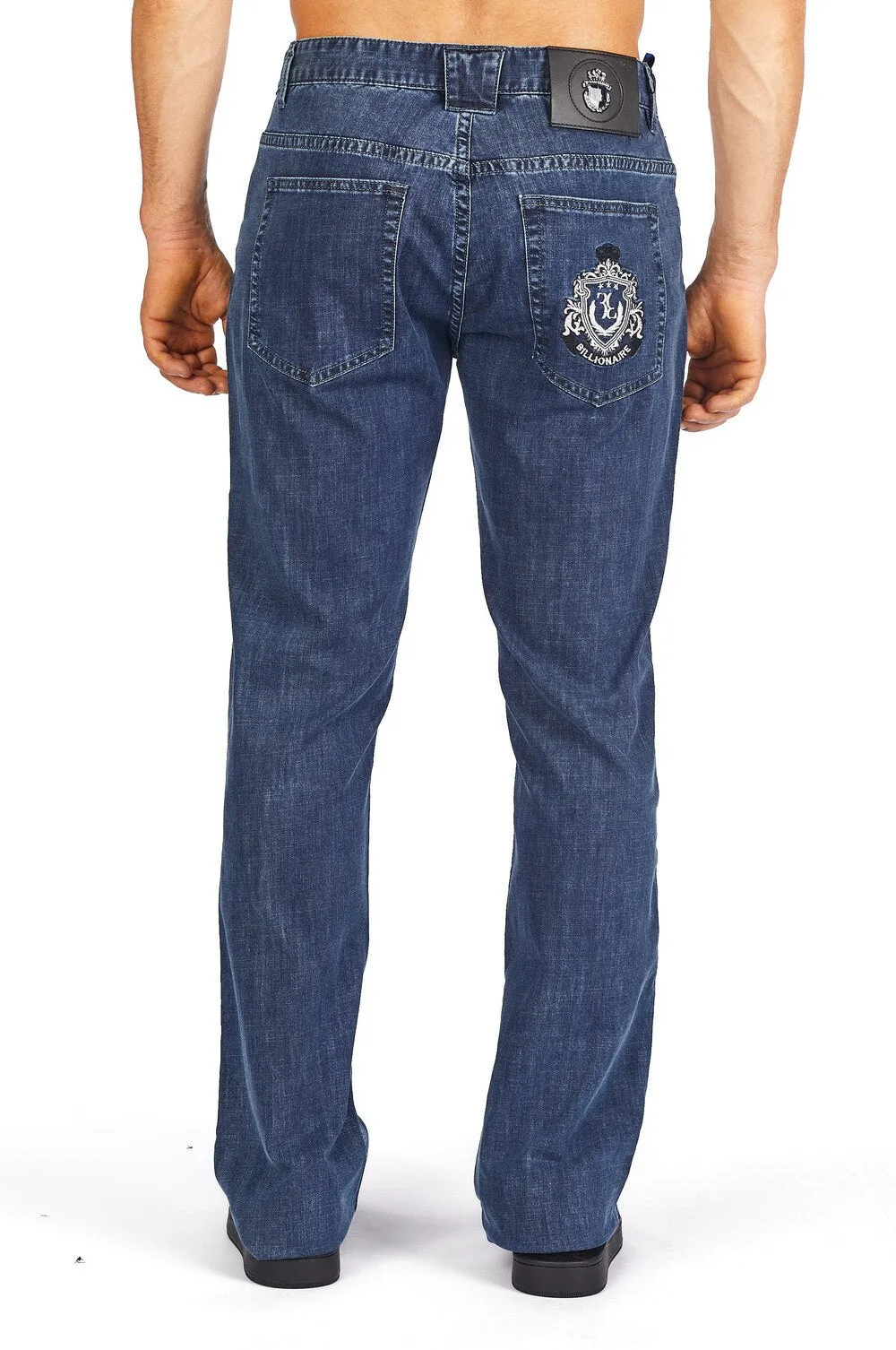 men  comfort embroidery pattern soild color jeans
