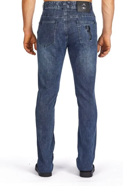 men  comfort embroidery pattern soild color jeans