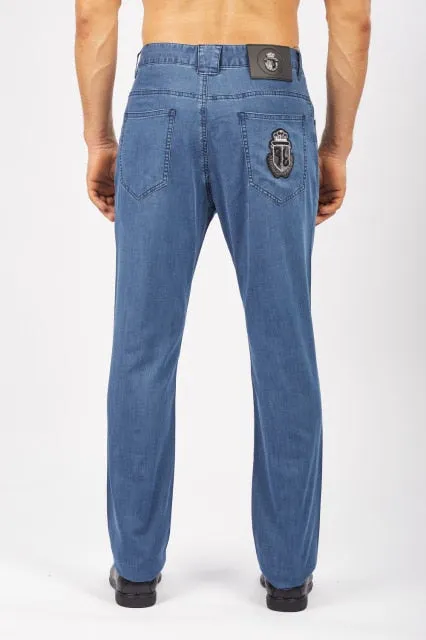 men  comfort embroidery pattern soild color jeans