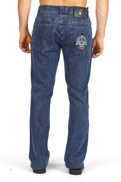 men  comfort embroidery pattern soild color jeans