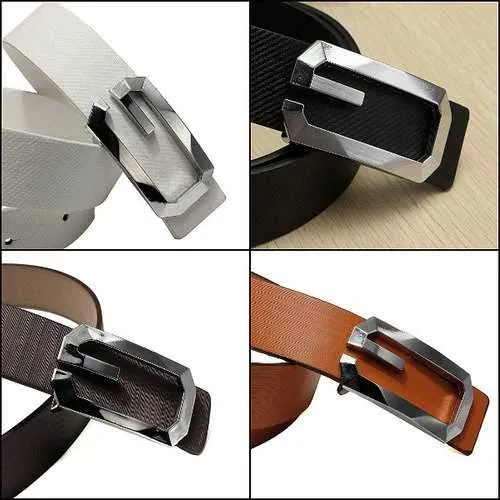 Men Women Metal Buckle Leather Business Belt