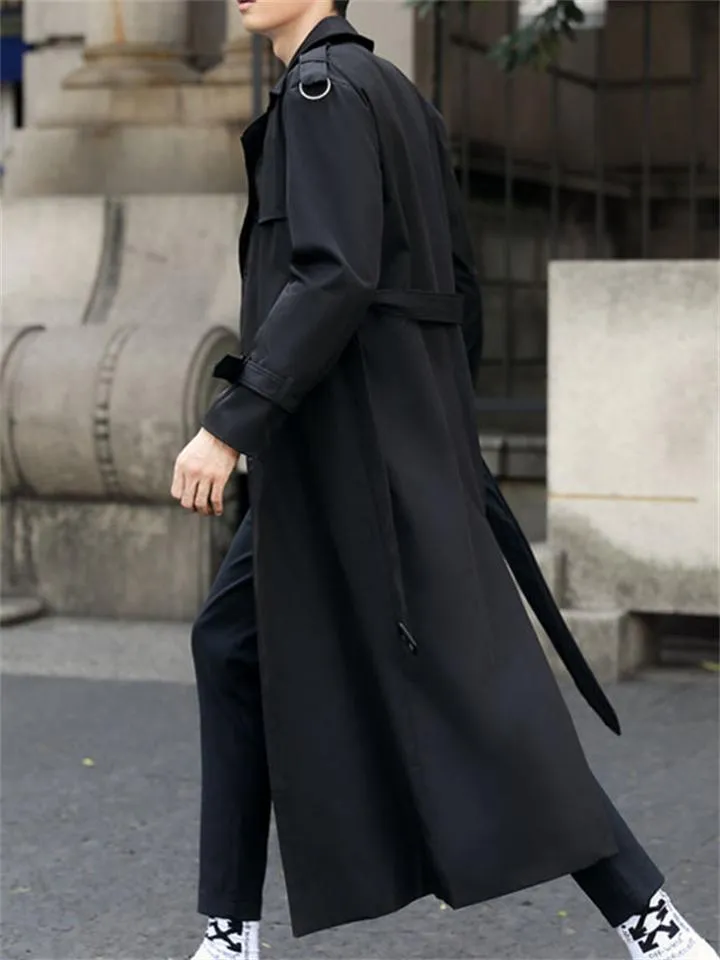 Men's Double-Breasted Lapel Gentleman Business Casual Long Trench Coat