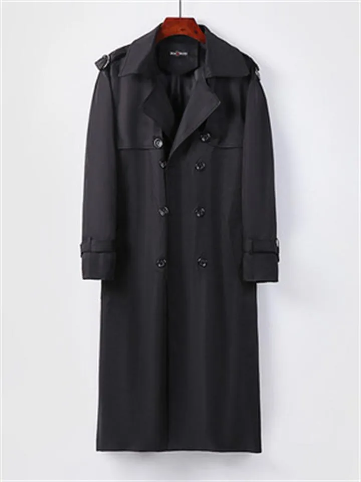 Men's Double-Breasted Lapel Gentleman Business Casual Long Trench Coat