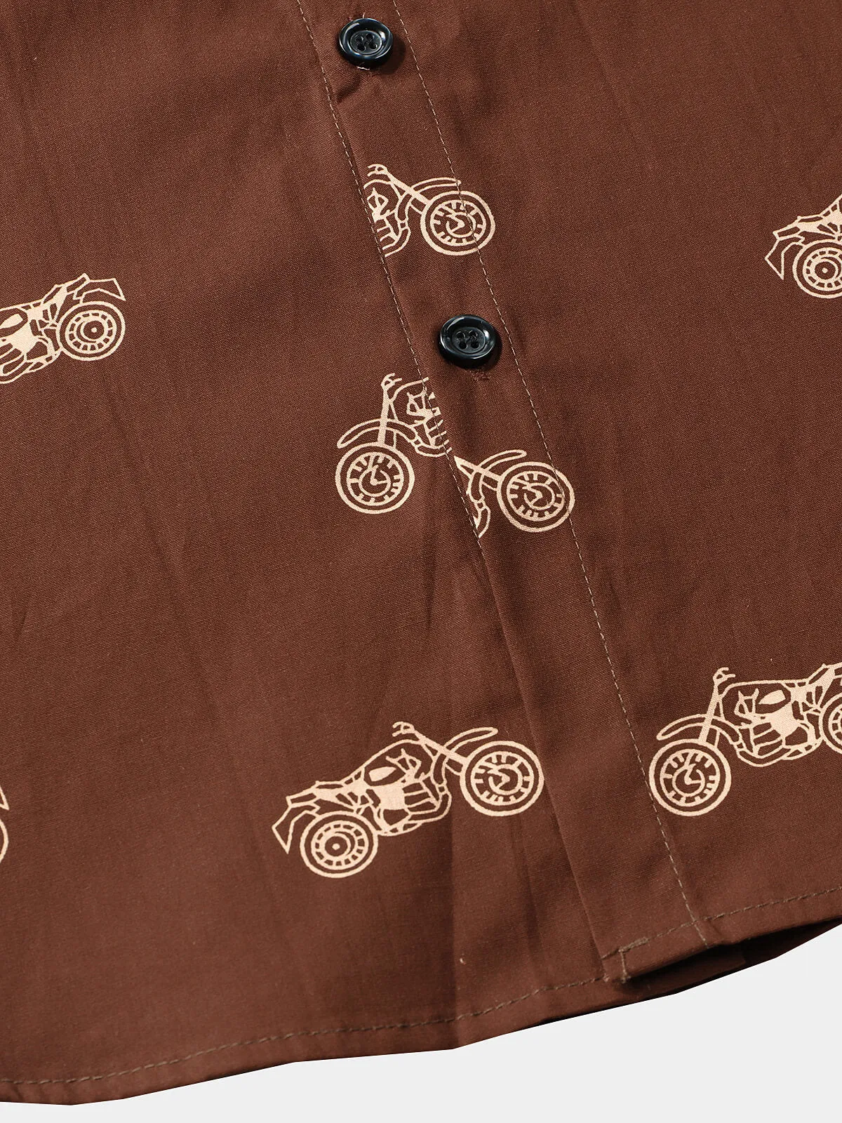 Men's Motorcycle Print Button Brown Holiday Cotton Short Sleeve Shirt