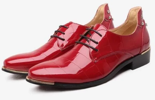 Mens Pointy Toe Patent Leather Business Wedding Shoes