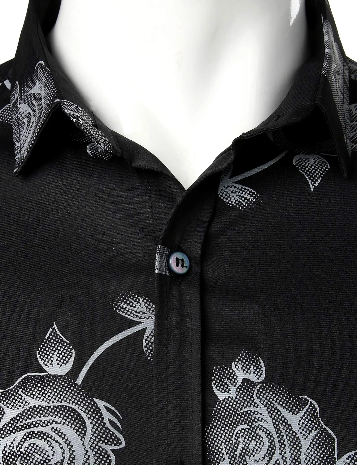 Men's Rose Floral Print Button Up Casual Long Sleeve Dress Shirt