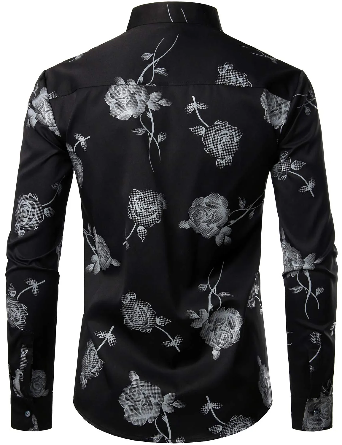 Men's Rose Floral Print Button Up Casual Long Sleeve Dress Shirt