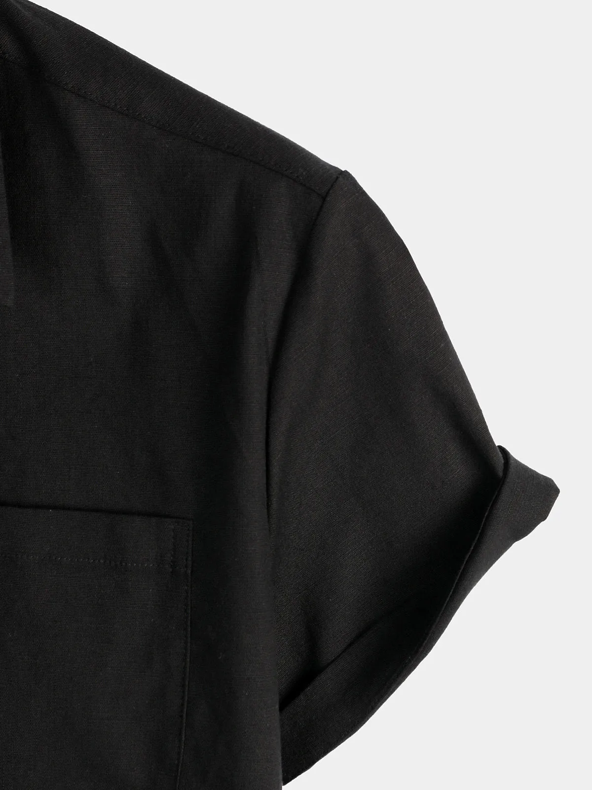 Men's Solid Color Linen Cotton Pocket Casual Button Short Sleeve Shirt