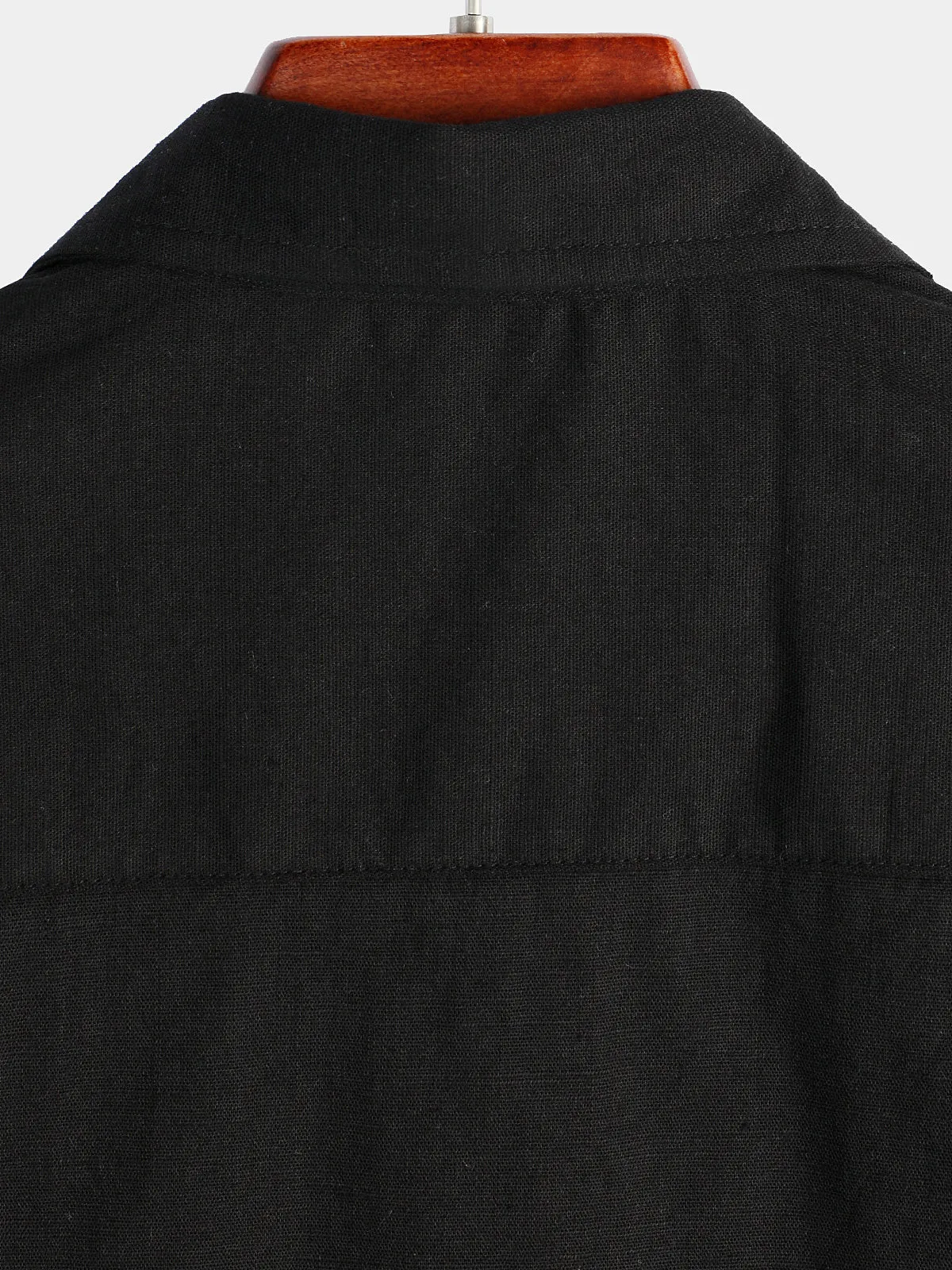 Men's Solid Color Linen Cotton Pocket Casual Button Short Sleeve Shirt