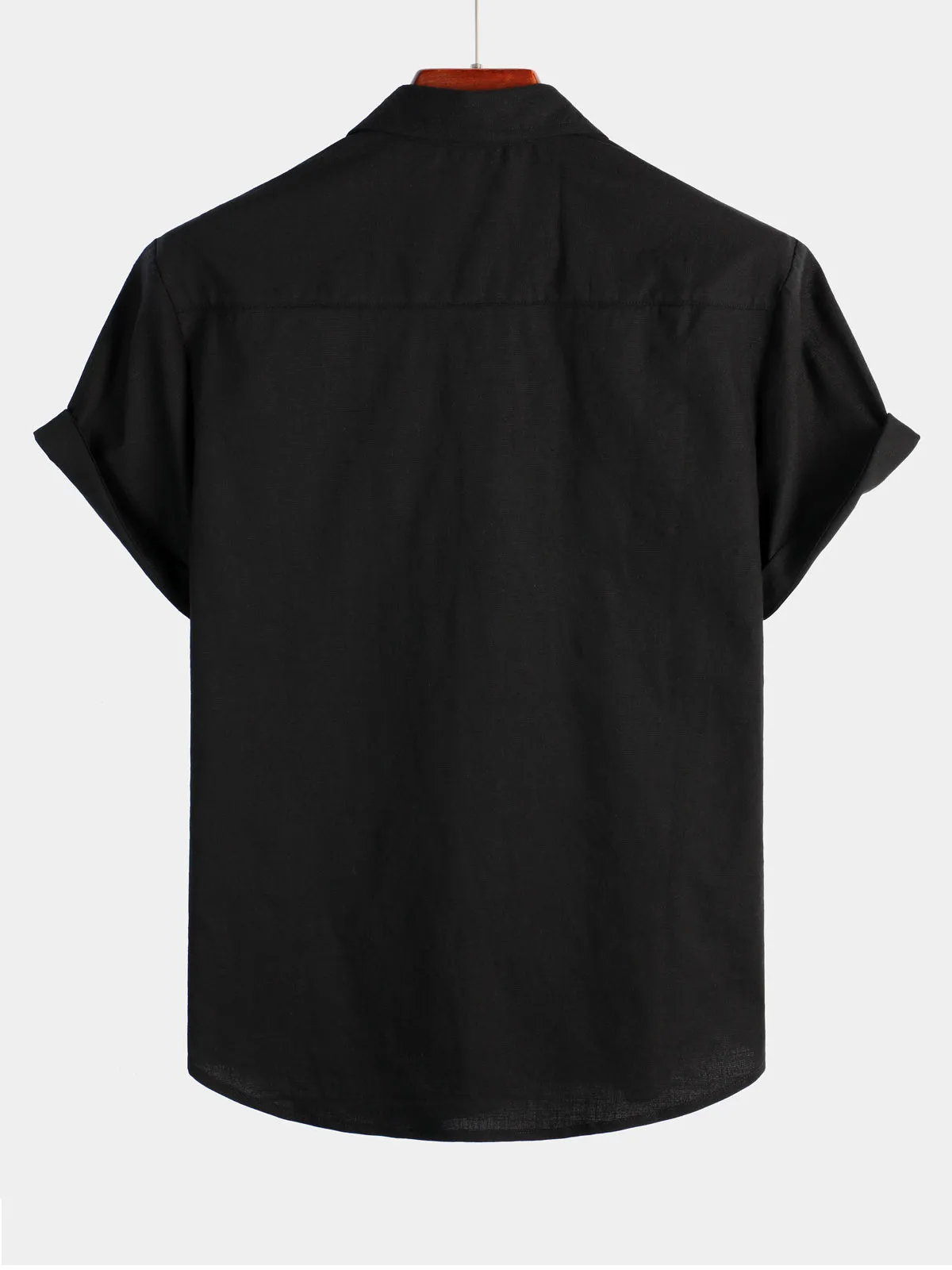 Men's Solid Color Linen Cotton Pocket Casual Button Short Sleeve Shirt