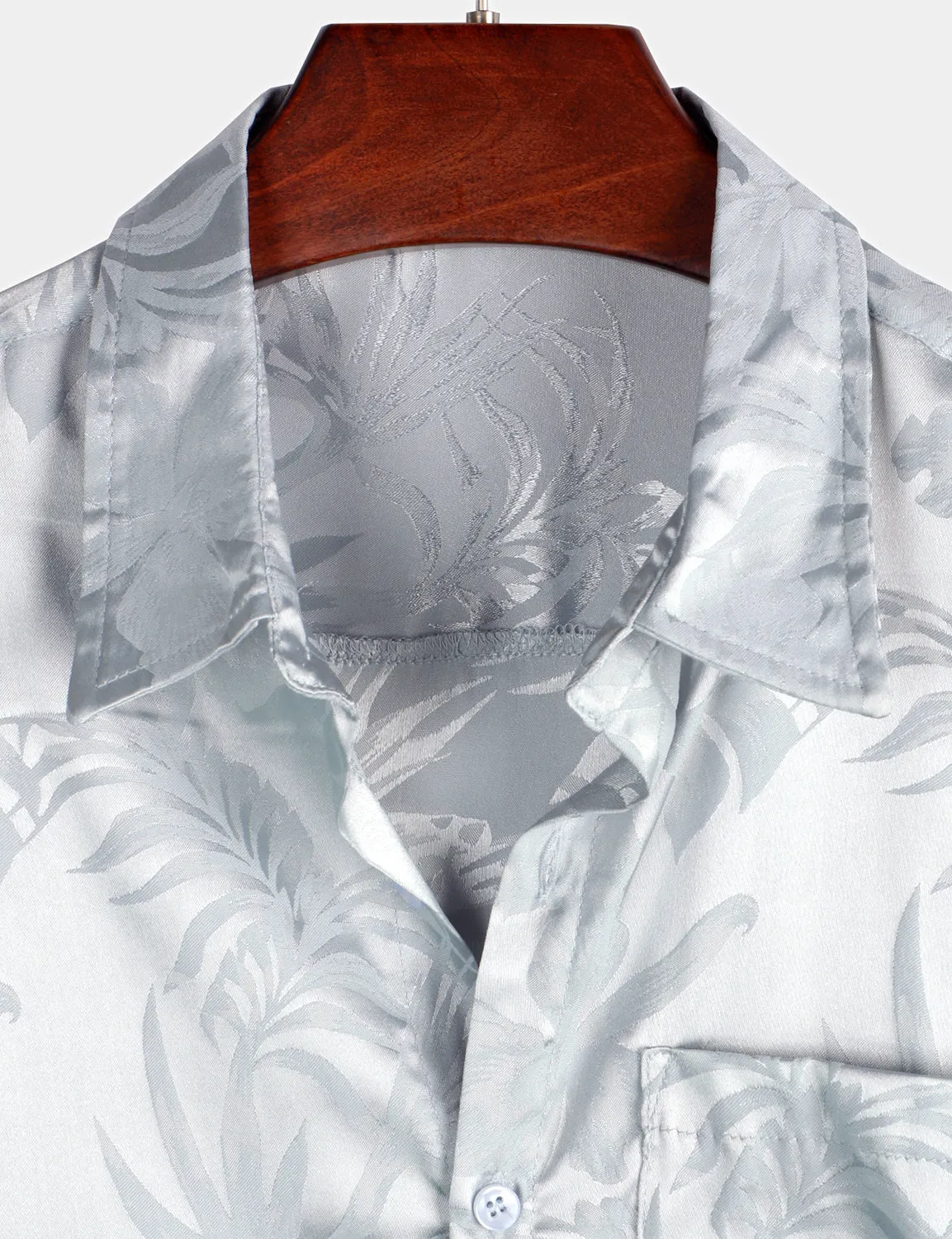 Men's Summer Jacquard Casual Elegant Button Up Pocket Short Sleeve Beach Shirt