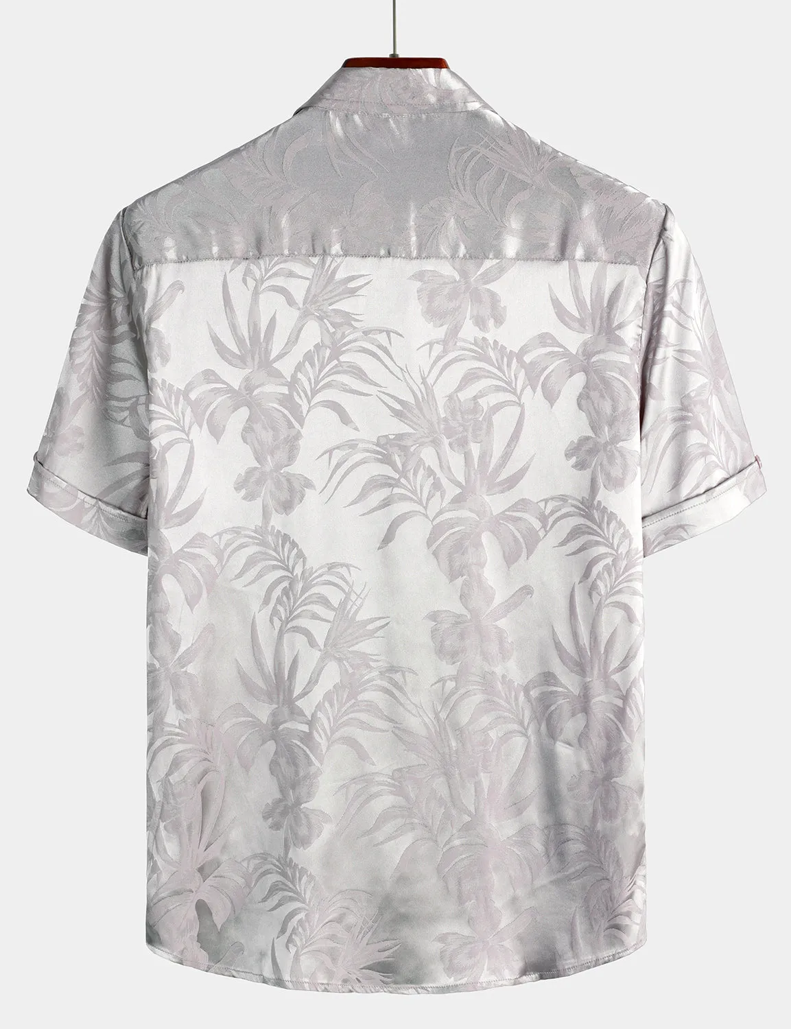 Men's Summer Jacquard Casual Elegant Button Up Pocket Short Sleeve Beach Shirt