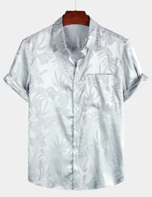 Men's Summer Jacquard Casual Elegant Button Up Pocket Short Sleeve Beach Shirt