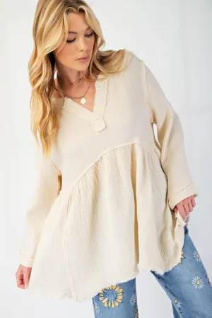 Mineral Washed Cotton Gauze Babydoll Tunic