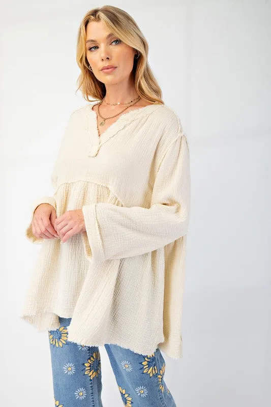 Mineral Washed Cotton Gauze Babydoll Tunic