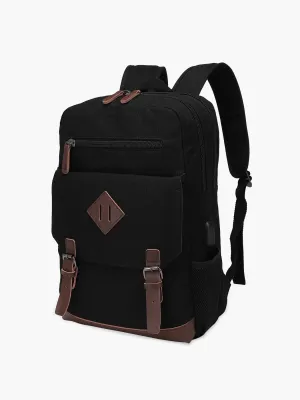 Modoker Canvas Vintage 15.6 Inch Laptop Backpack With USB Charging Port- Brown