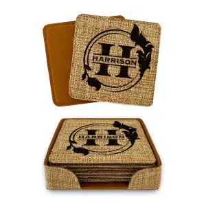 Monogram Personalized Coaster Set of 6 Rustic Burlap Vintage Home Decor for Kitchen