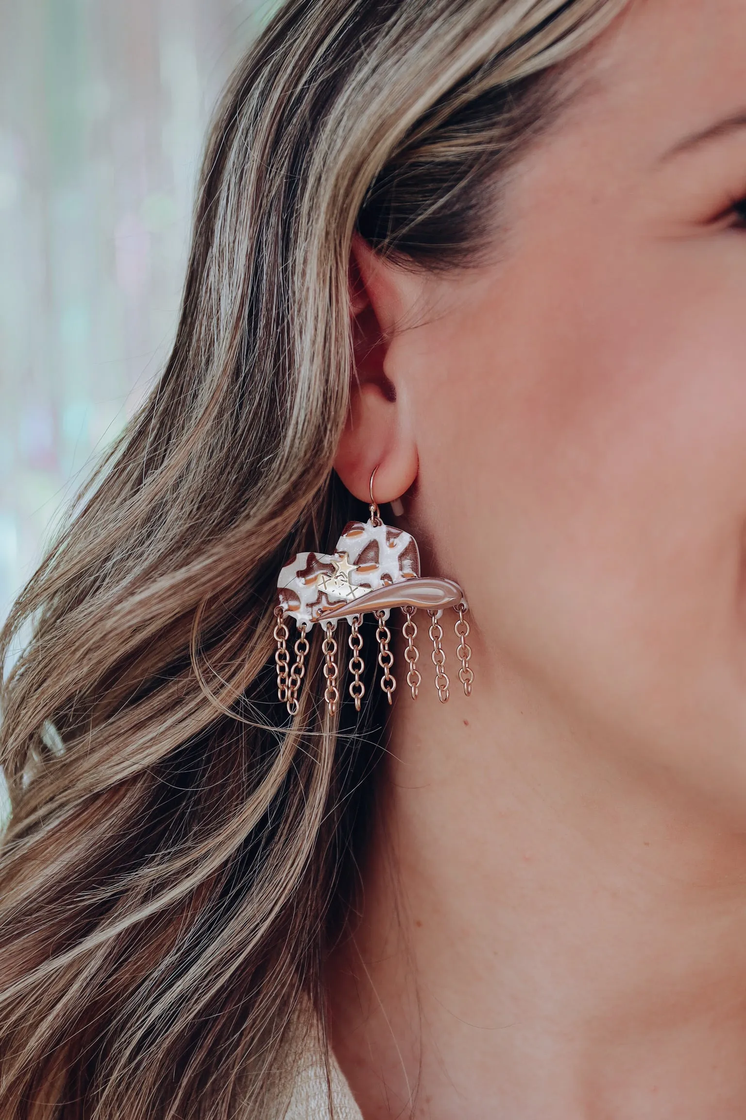 Montana Cowboy Hat Earrings - Brown