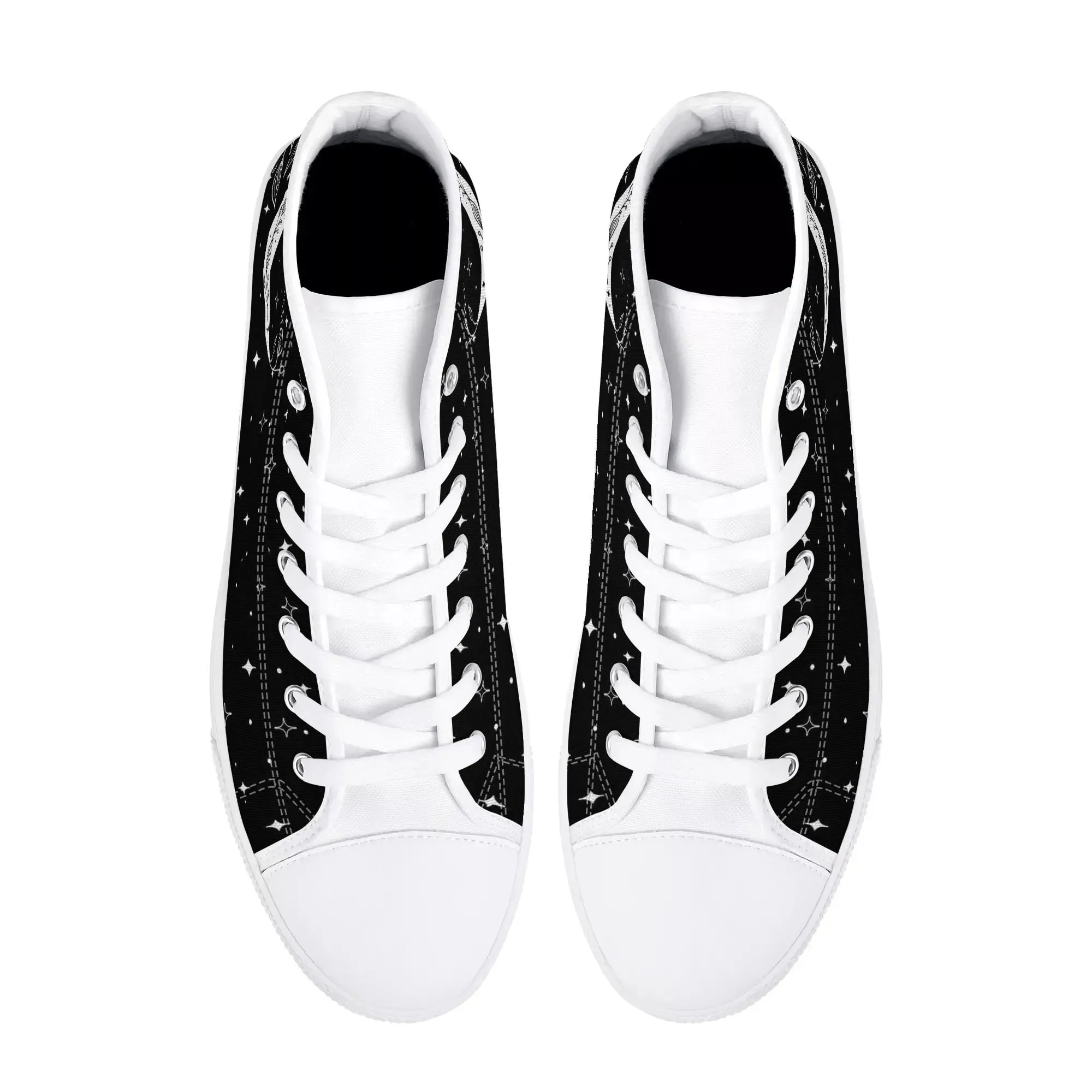 Moon Leaf Leaves Mens Rubber High Top Canvas Shoes, Black White