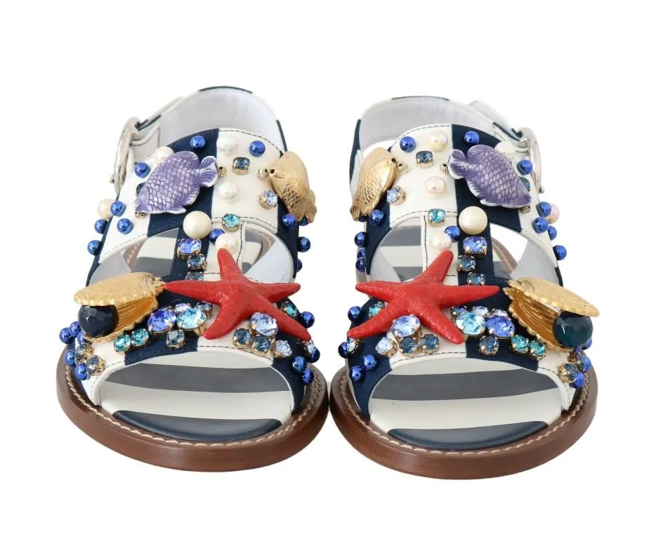 Multicolor Leather Crystal Sandals