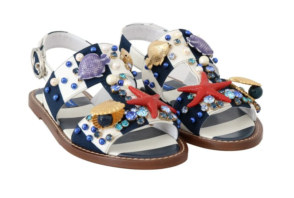 Multicolor Leather Crystal Sandals