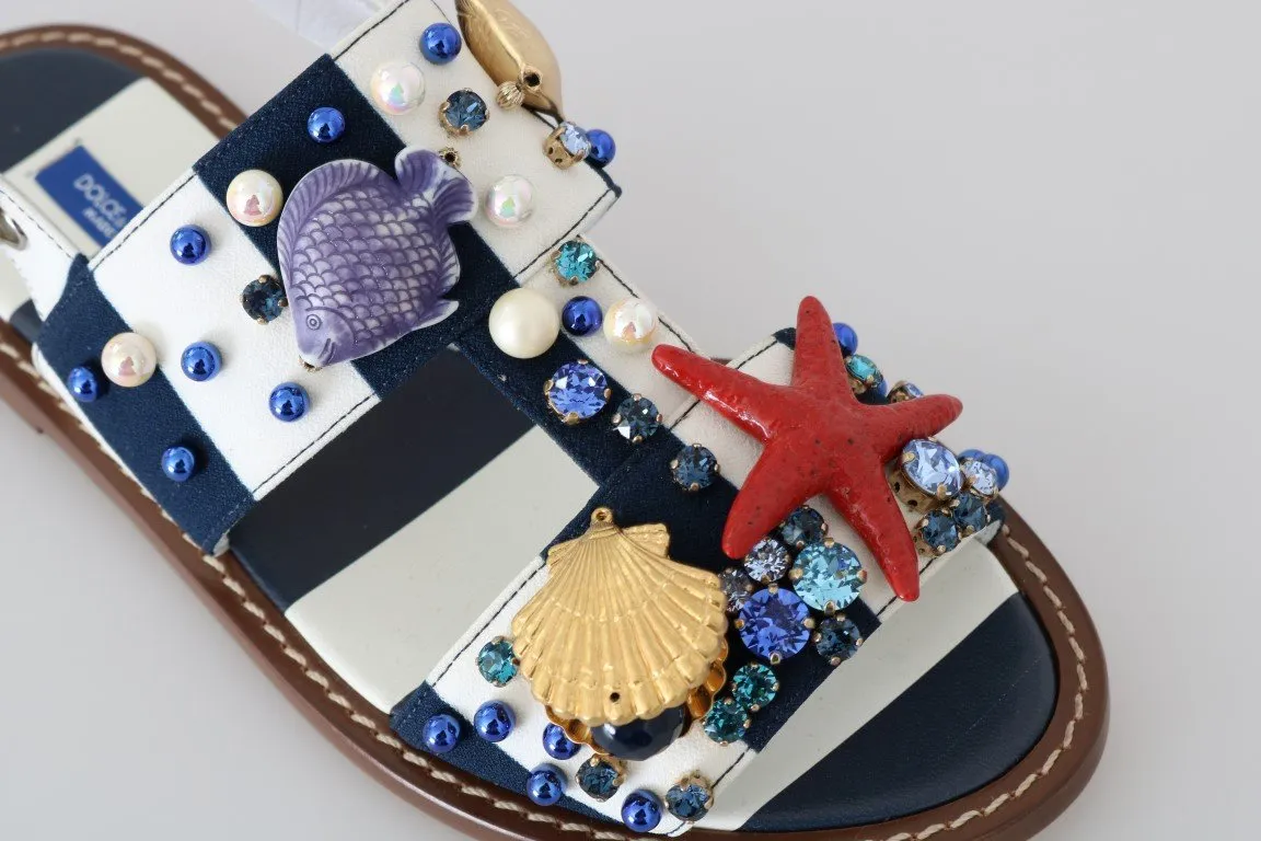 Multicolor Leather Crystal Sandals