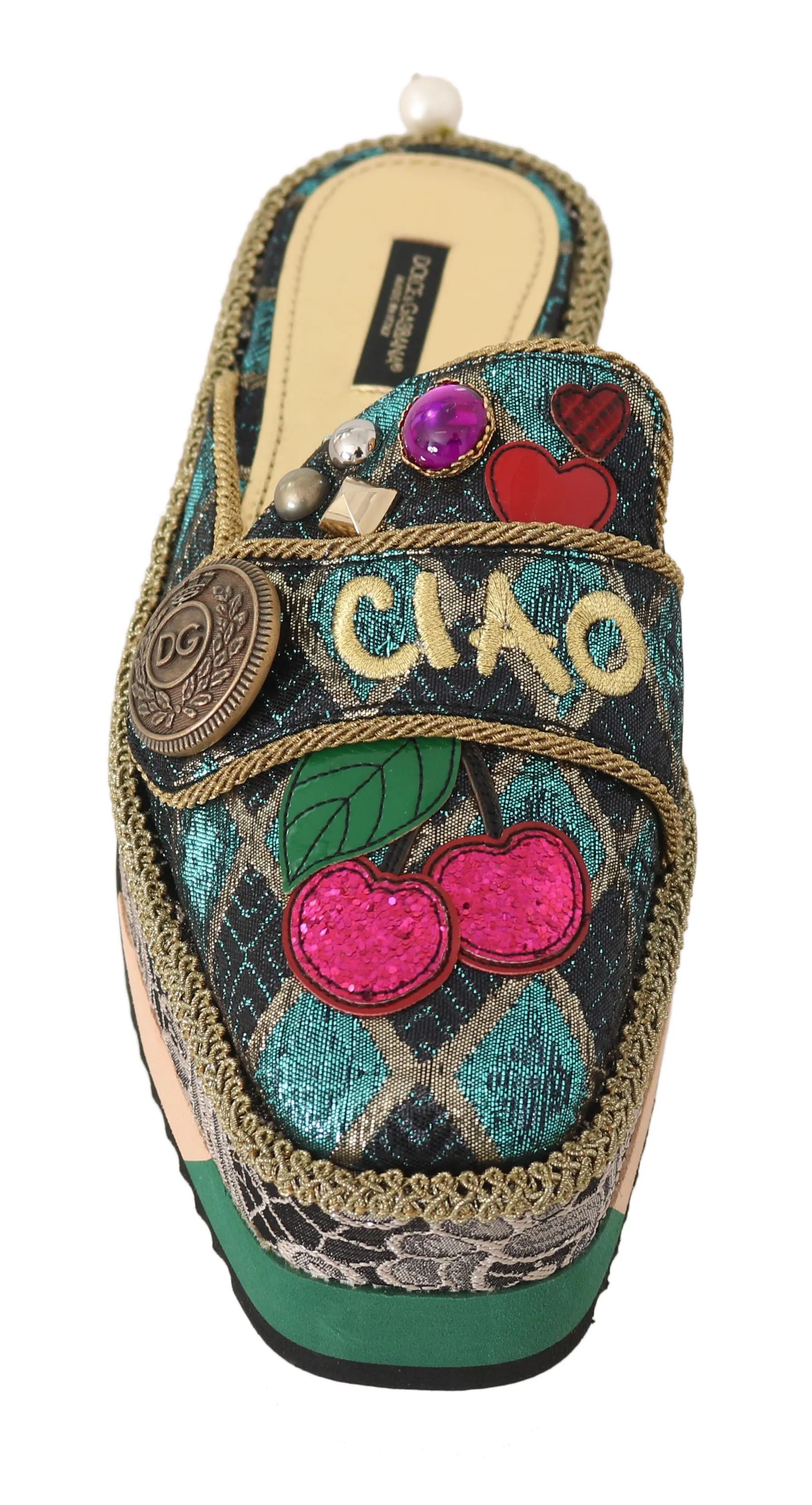 Multicolor Leather Crystal Shiny Slides