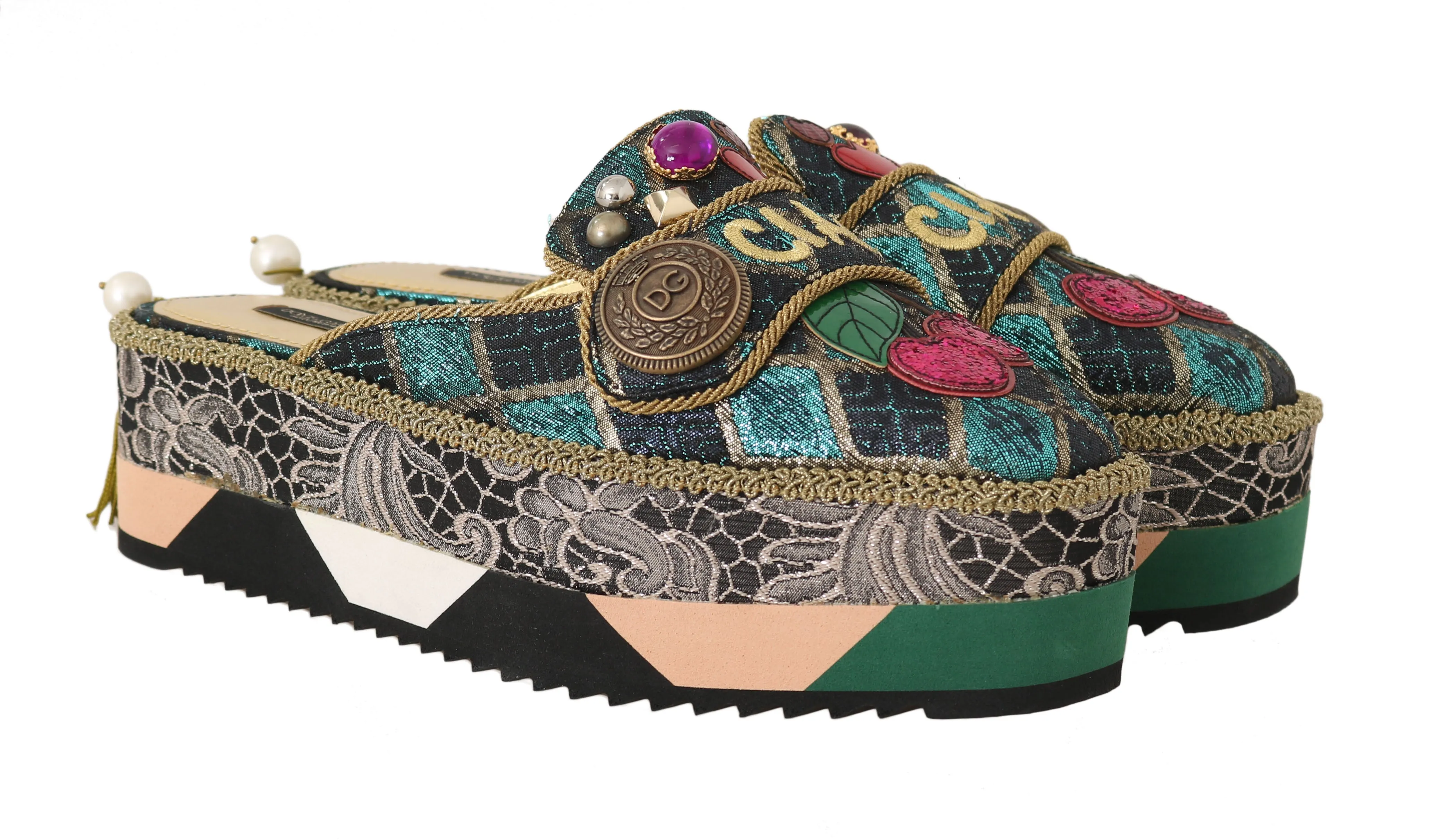 Multicolor Leather Crystal Shiny Slides