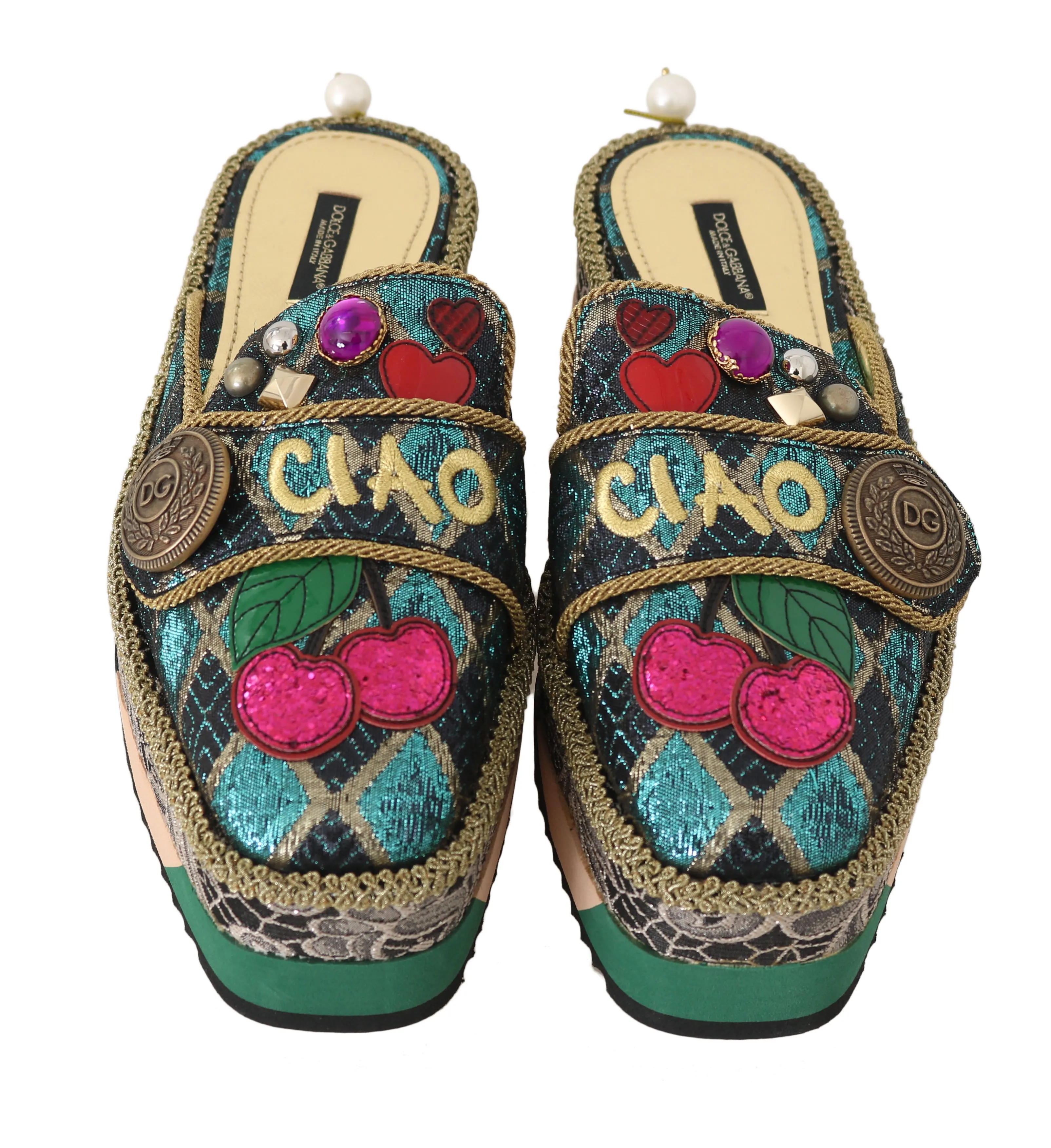 Multicolor Leather Crystal Shiny Slides