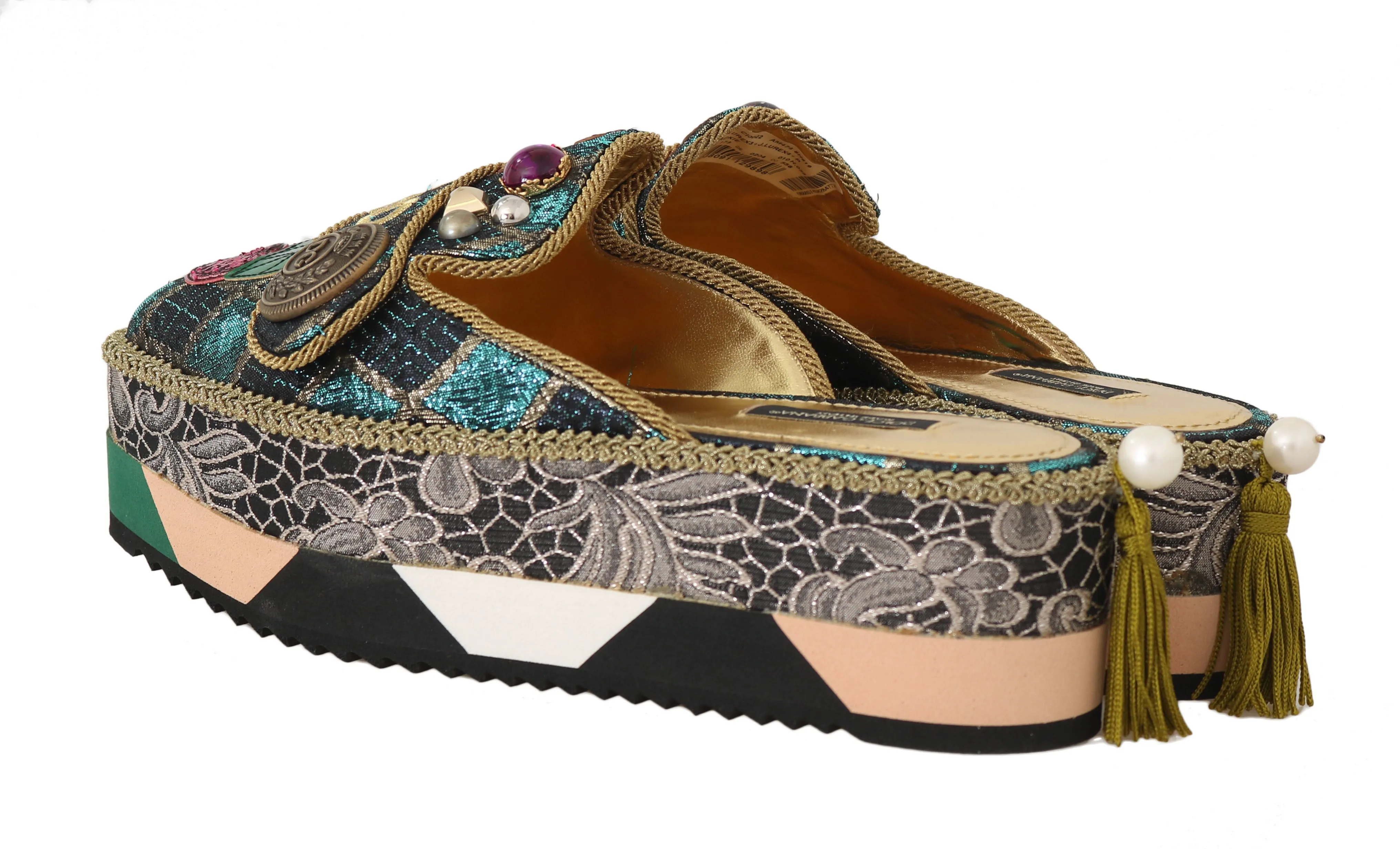 Multicolor Leather Crystal Shiny Slides