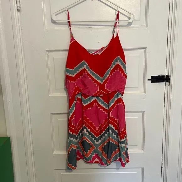 MYNE pink blue red chevron silk casual Dress S