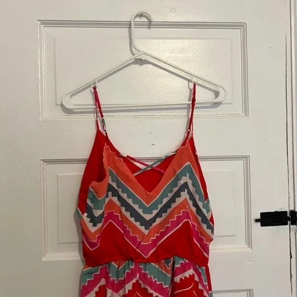 MYNE pink blue red chevron silk casual Dress S