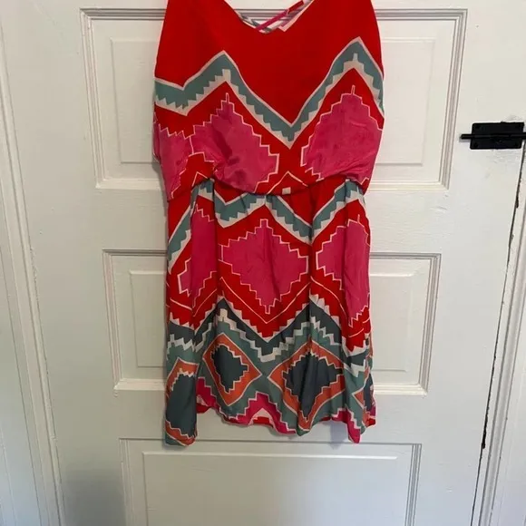 MYNE pink blue red chevron silk casual Dress S