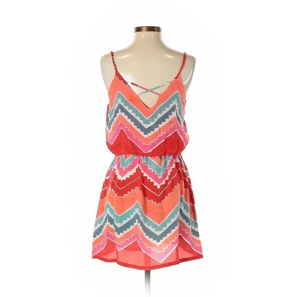 MYNE pink blue red chevron silk casual Dress S