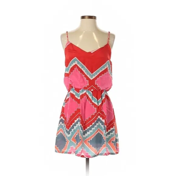 MYNE pink blue red chevron silk casual Dress S