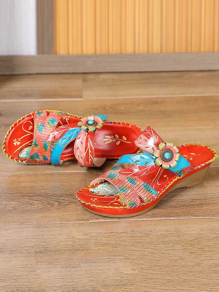 Natasha Vintag Floral Embossing Slippers