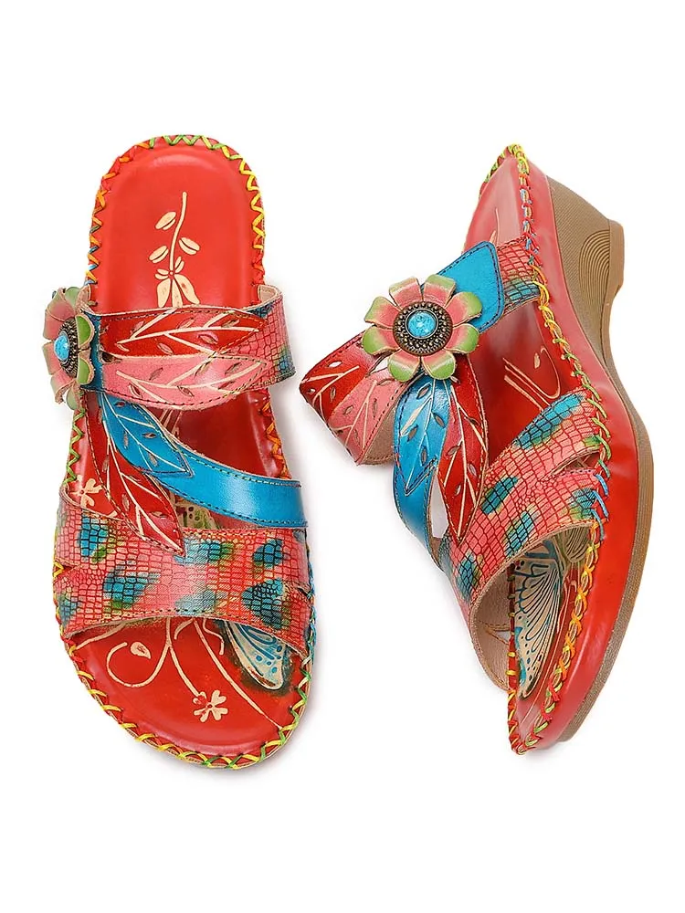 Natasha Vintag Floral Embossing Slippers
