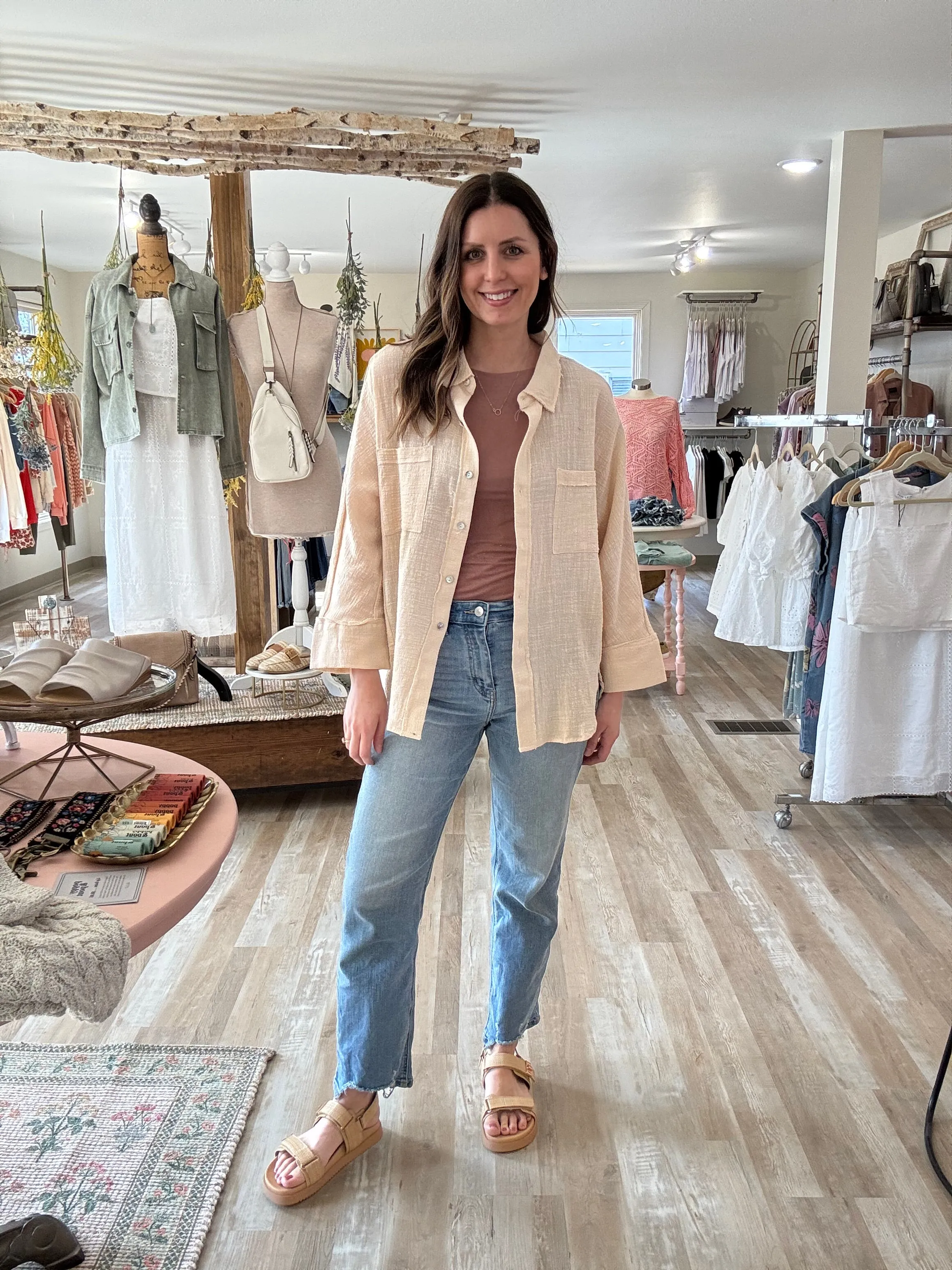 natural gauze lightweight button down
