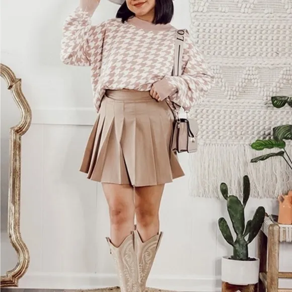 Navy blue zip pleaded mini skirt high waisted