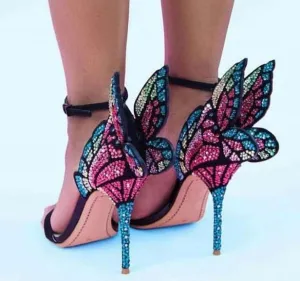 New Arrivals Multicolor Rhinestone Sandals Female Shoes Luxury Crystals Heel Butterfly Sandals High Heel Bridal Party Shoes