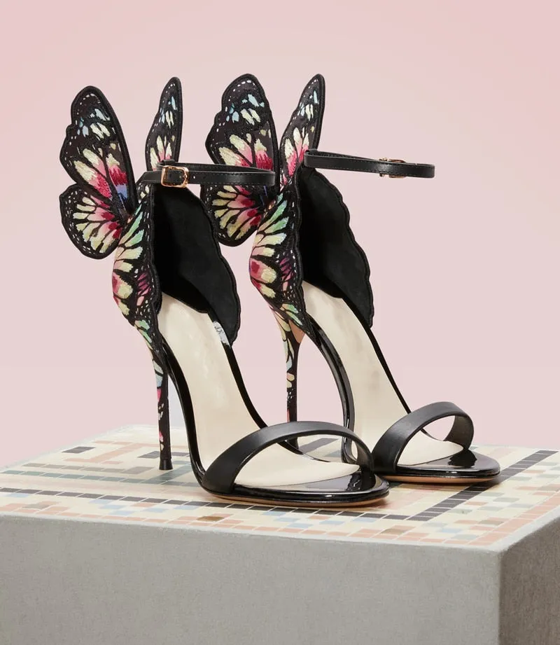 New Arrivals Multicolor Rhinestone Sandals Female Shoes Luxury Crystals Heel Butterfly Sandals High Heel Bridal Party Shoes