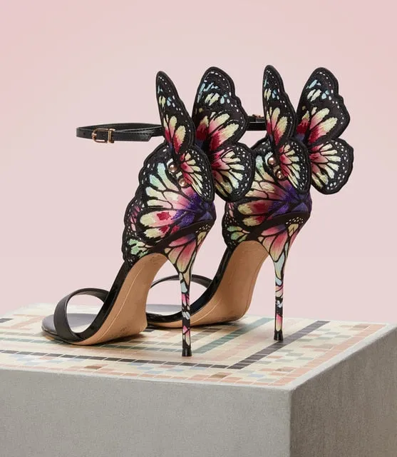 New Arrivals Multicolor Rhinestone Sandals Female Shoes Luxury Crystals Heel Butterfly Sandals High Heel Bridal Party Shoes