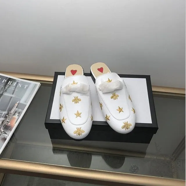 New Chaussures luxe casual shoes women designer slides,Smoking Slipper,Leather star slippers,fashion luxe designer slides