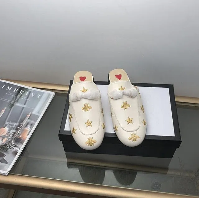 New Chaussures luxe casual shoes women designer slides,Smoking Slipper,Leather star slippers,fashion luxe designer slides