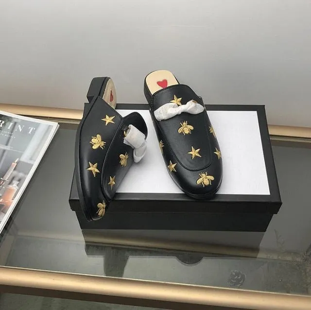 New Chaussures luxe casual shoes women designer slides,Smoking Slipper,Leather star slippers,fashion luxe designer slides