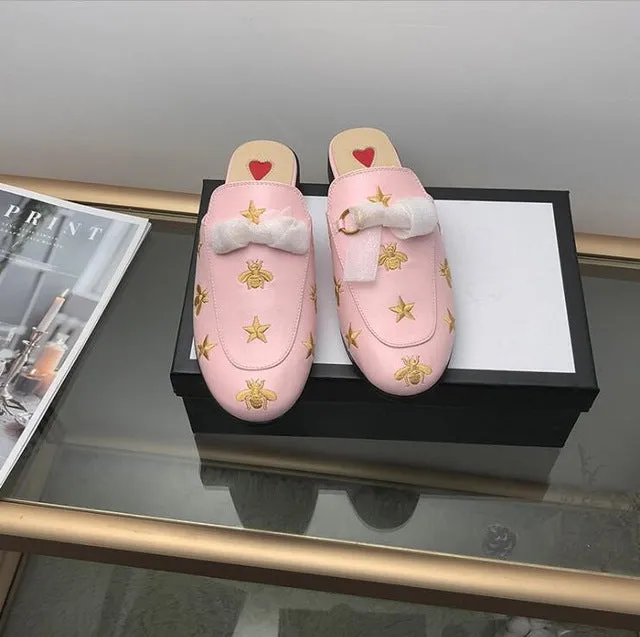 New Chaussures luxe casual shoes women designer slides,Smoking Slipper,Leather star slippers,fashion luxe designer slides
